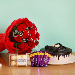Roses With Chocolates & Cake